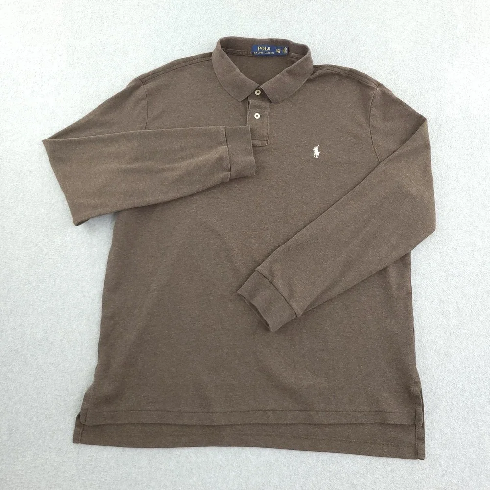 Polo Ralph Lauren Long Sleeve Polo Shirt Mens 2XL Brown Solid Cotton Pony Logo